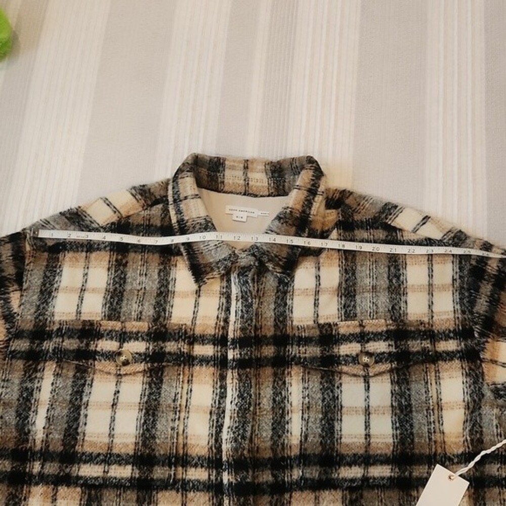 Good American Oversized Plaid Shacket in Neutral size 5/6- US size XXL/XXXL - Picture 11 of 16